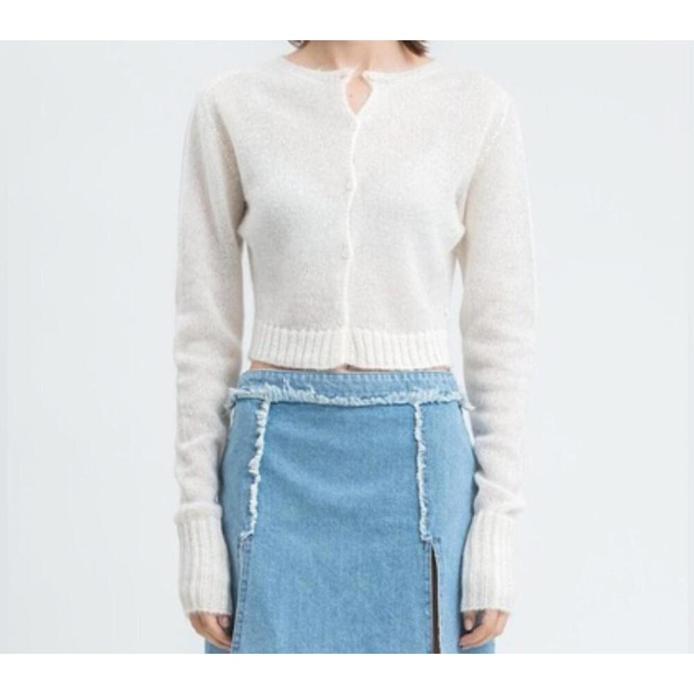 DANIELLE GUIZIO cream mohair cardigan sweater sz M/L
